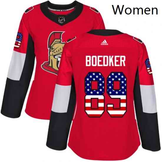 Womens Adidas Ottawa Senators 89 Mikkel Boedker Authentic Red USA Flag Fashion NHL Jersey